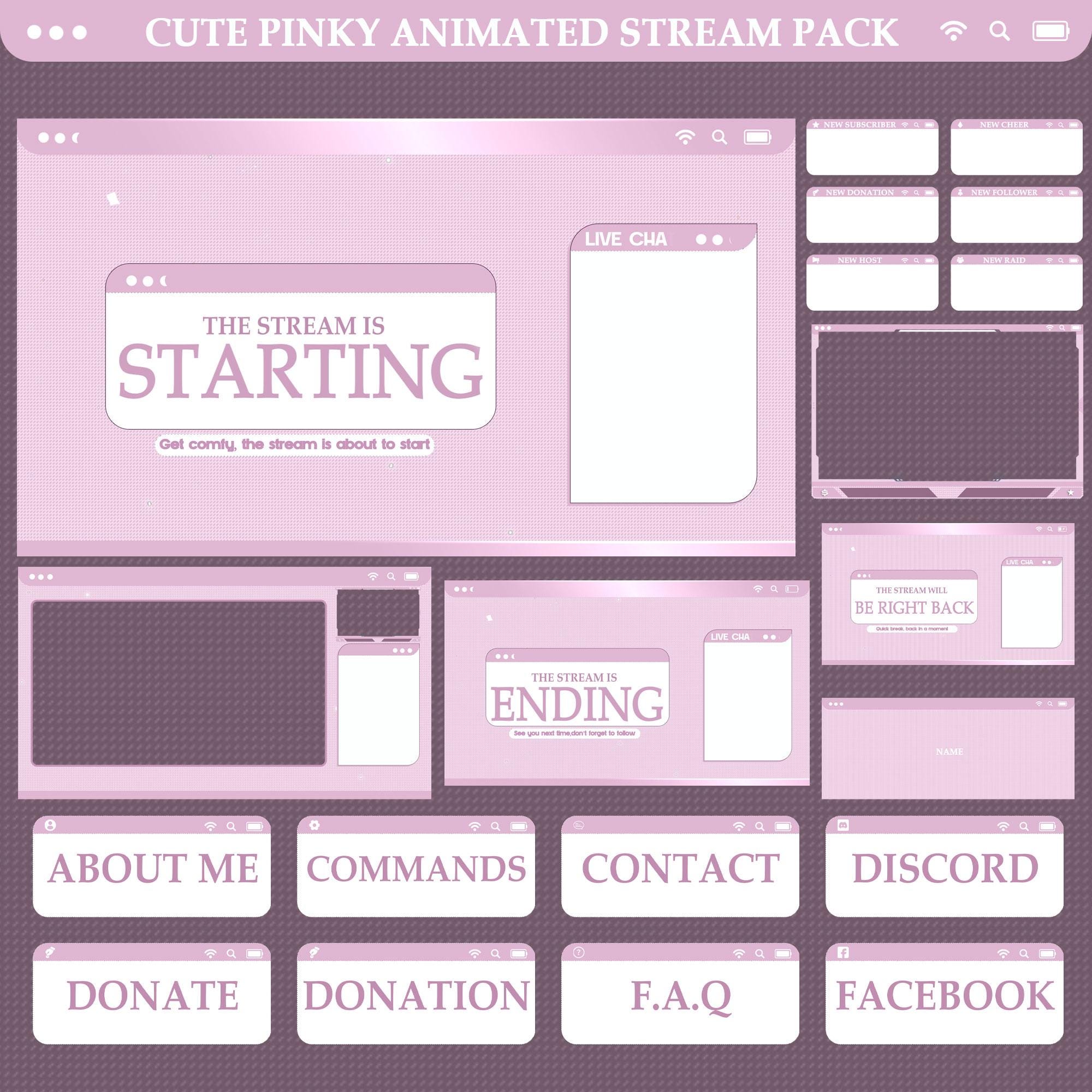 Dream Pinky Animated Stream Package: For Twitch Overlay, YouTube, Kick | Pinky Overlays - animated preview