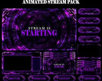 Purple Chains Animated Stream Package: For Twitch Overlay, YouTube, Kick, Facecam, Alerts, Stream Overlays