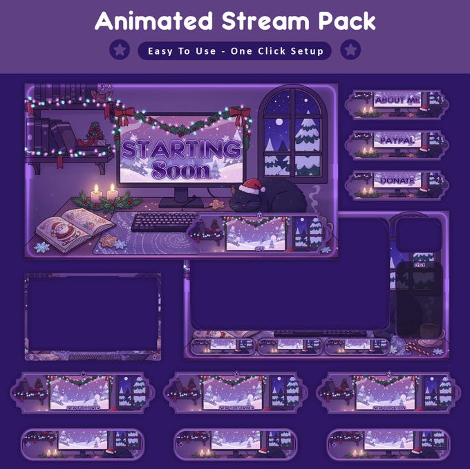 Custom commission overlay screen 12 - animated Twitch stream package by VectorKingStudio