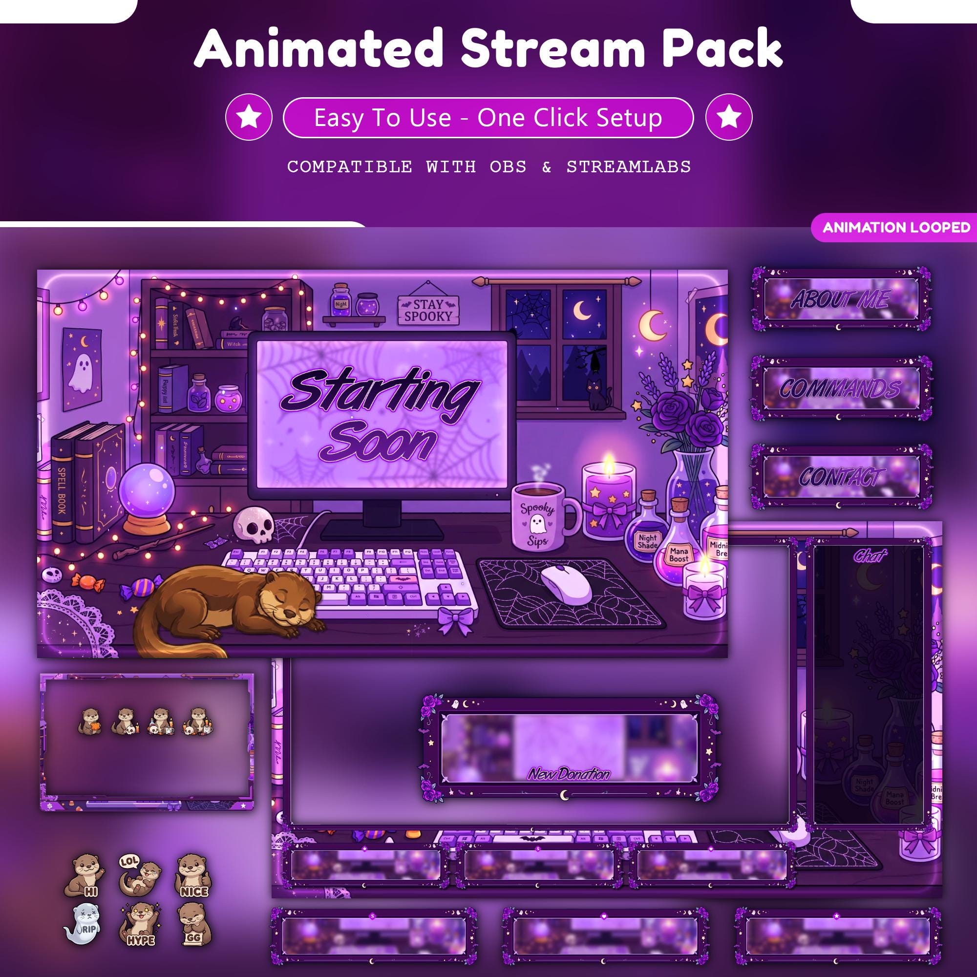 Halloween Otter Overlay Animated Stream Package - animated halloween Twitch stream overlay pack cover