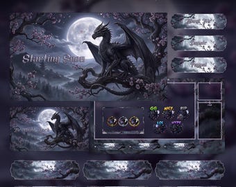 Mystic Moonlight Dragon Overlay Animated Stream Package: For Twitch, YouTube, Kick | Gothic Dragon overlays