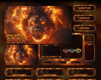 Inferno Lion animerat streampaket: För Twitch Overlay, YouTube, Kick | Lion Overlays