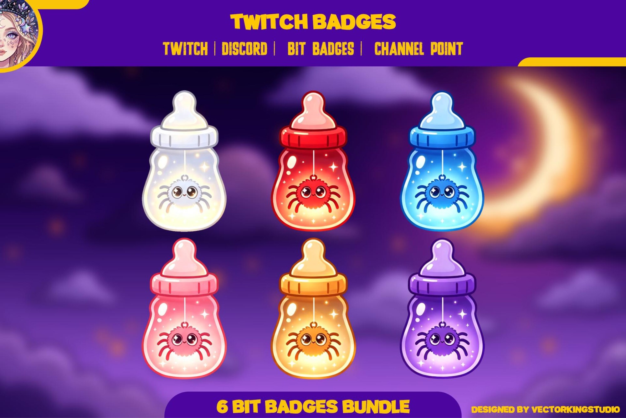 Baby Bottle Spider Badges, Twitch, Discord | halloween Badges | Spooky Sub Bits & Channel Point - animated preview