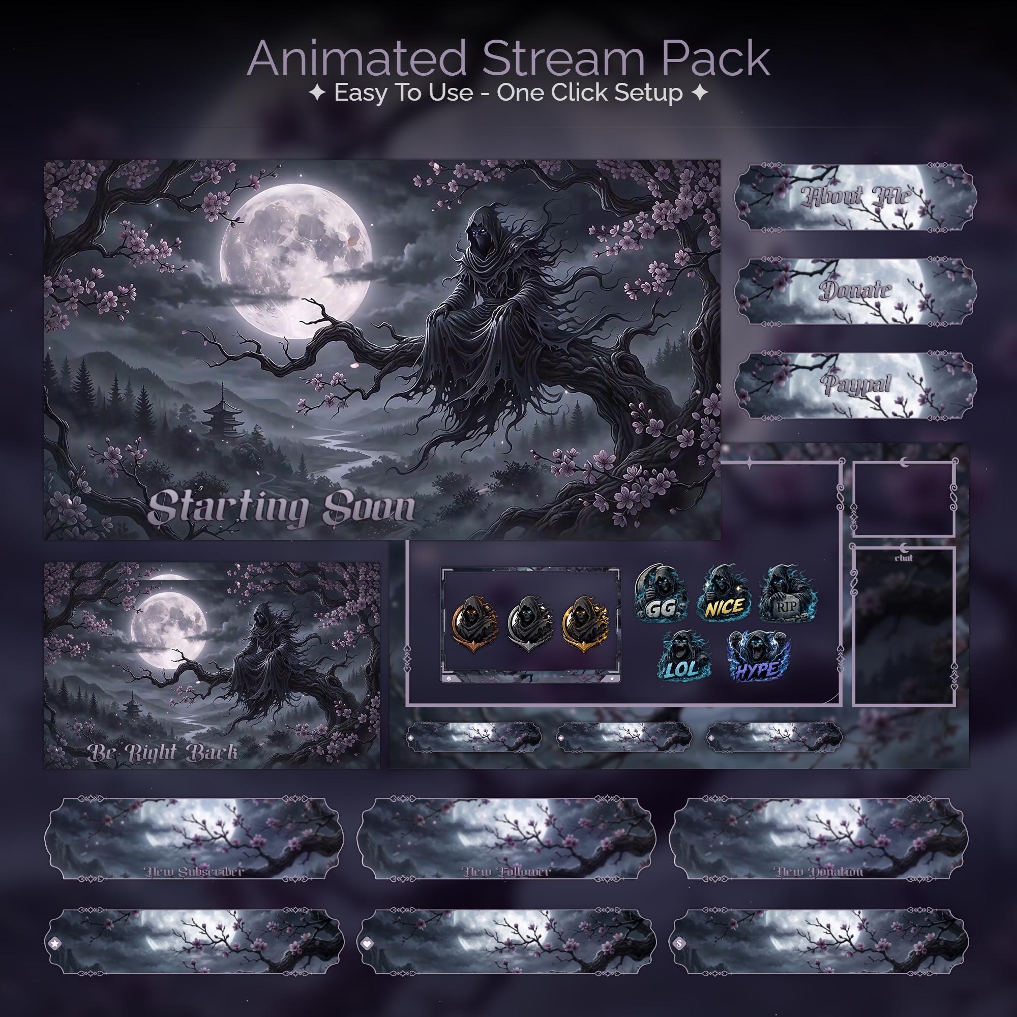 Mystic Moonlight Ghost Overlay Animated Stream Package: For Twitch, YouTube, Kick | Gothic Ghost overlays - animated preview
