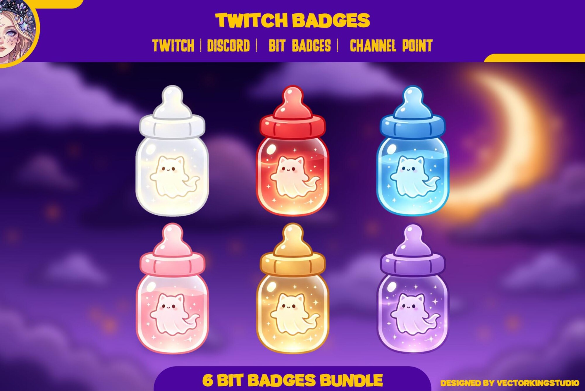 Cat Baby Bottle Twitch Badges, Discord | halloween emotes | Ghost Spooky Sub Bits & Channel Point - animated preview