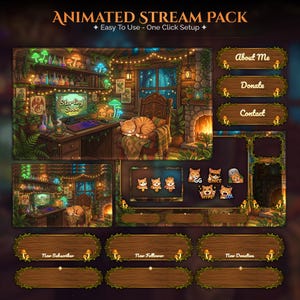 Animerat streampaket för Cozy Cat Overlay: Twitch, YouTube, Kick | Spelinställningar för överlägg