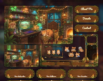 Cozy Cat Overlay Animated Stream Package: Twitch, YouTube, Kick | Gaming Setup Overlays