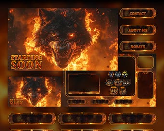 Pakiet animowanego streamu Inferno Wolf: nakładki na Twitcha, YouTube i Kick | Nakładki Wolf