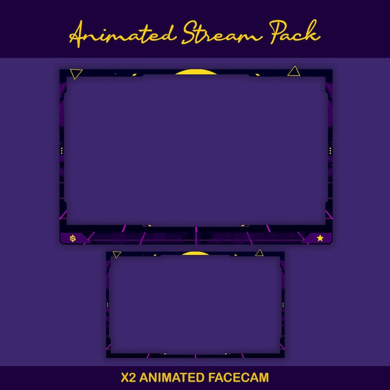 Sunset Synthwave Animated Stream-paket: För Twitch Overlay, YouTube, Kick, Facecam, Alerts, Retro Overlay bild 6