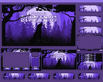 Pakiet animowanego strumienia Moonlight Wolf: nakładki Twitch, YouTube, Kick, Facecam, alerty i nakładki Wolf