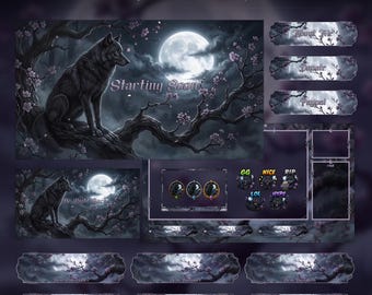 Mystic Moonlight Wolf Overlay Animated Stream Package: For Twitch, YouTube, Kick | Gothic Wolf overlays