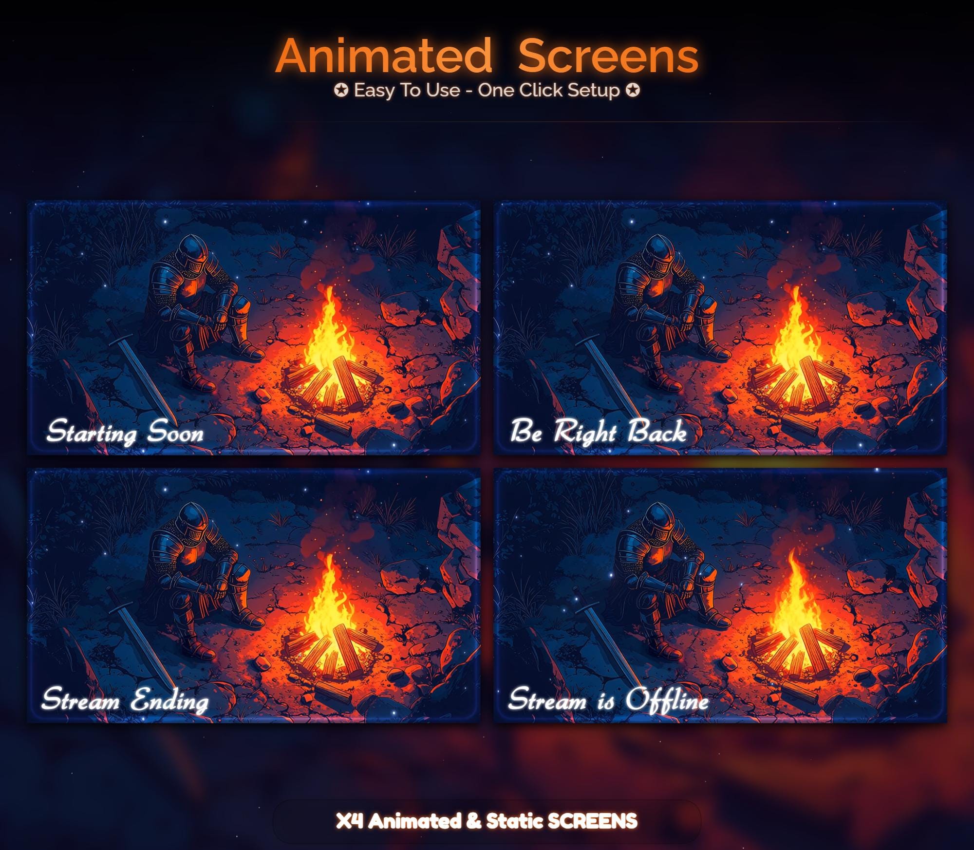 Midnight Viking Animated Stream Screens: For Twitch Overlay, YouTube, Kick | Warrior Overlays - animated preview