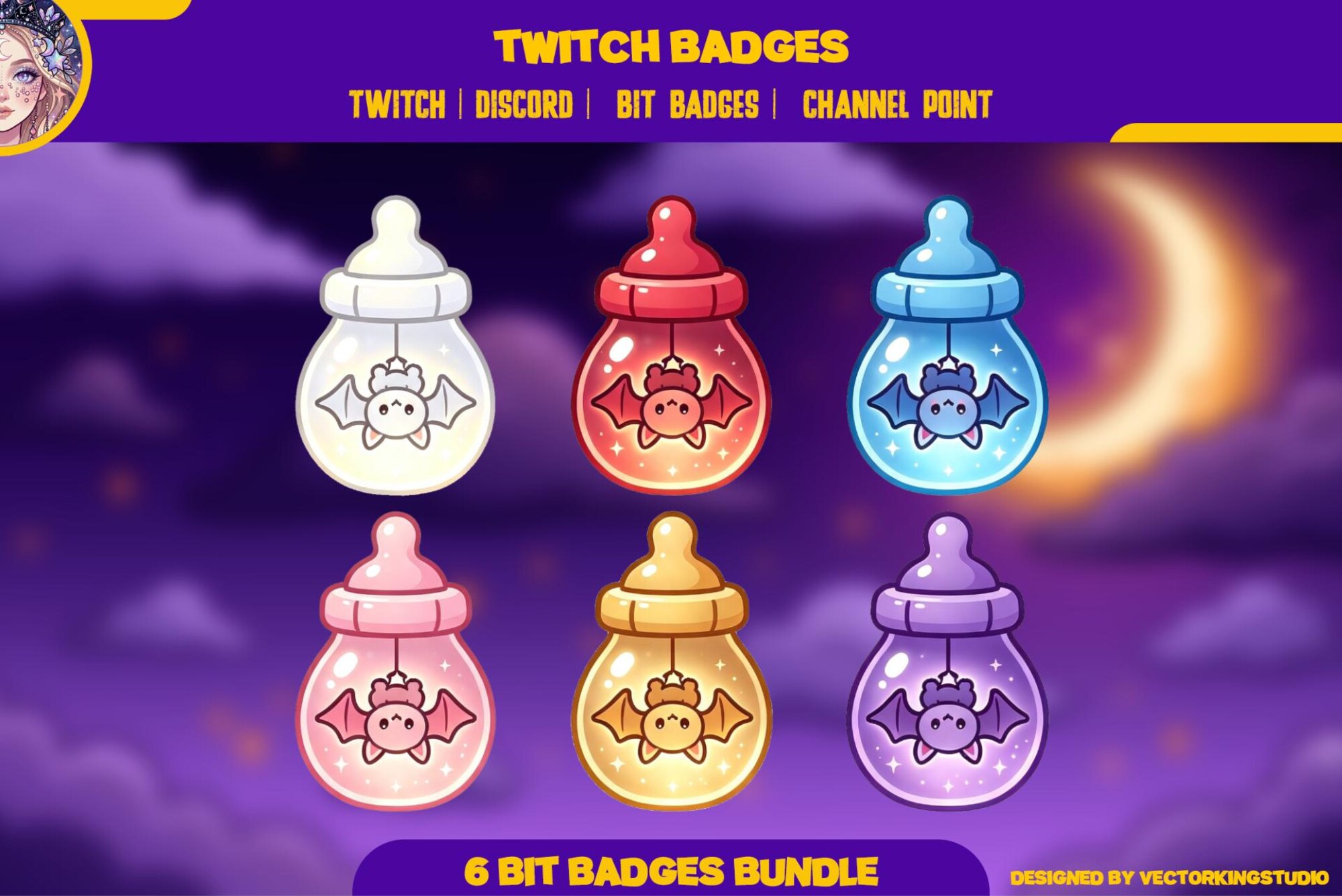 Bat Baby Bottle Twitch Badges, Discord | halloween emotes | Vampire Spooky Sub Bits & Channel Point - animated preview