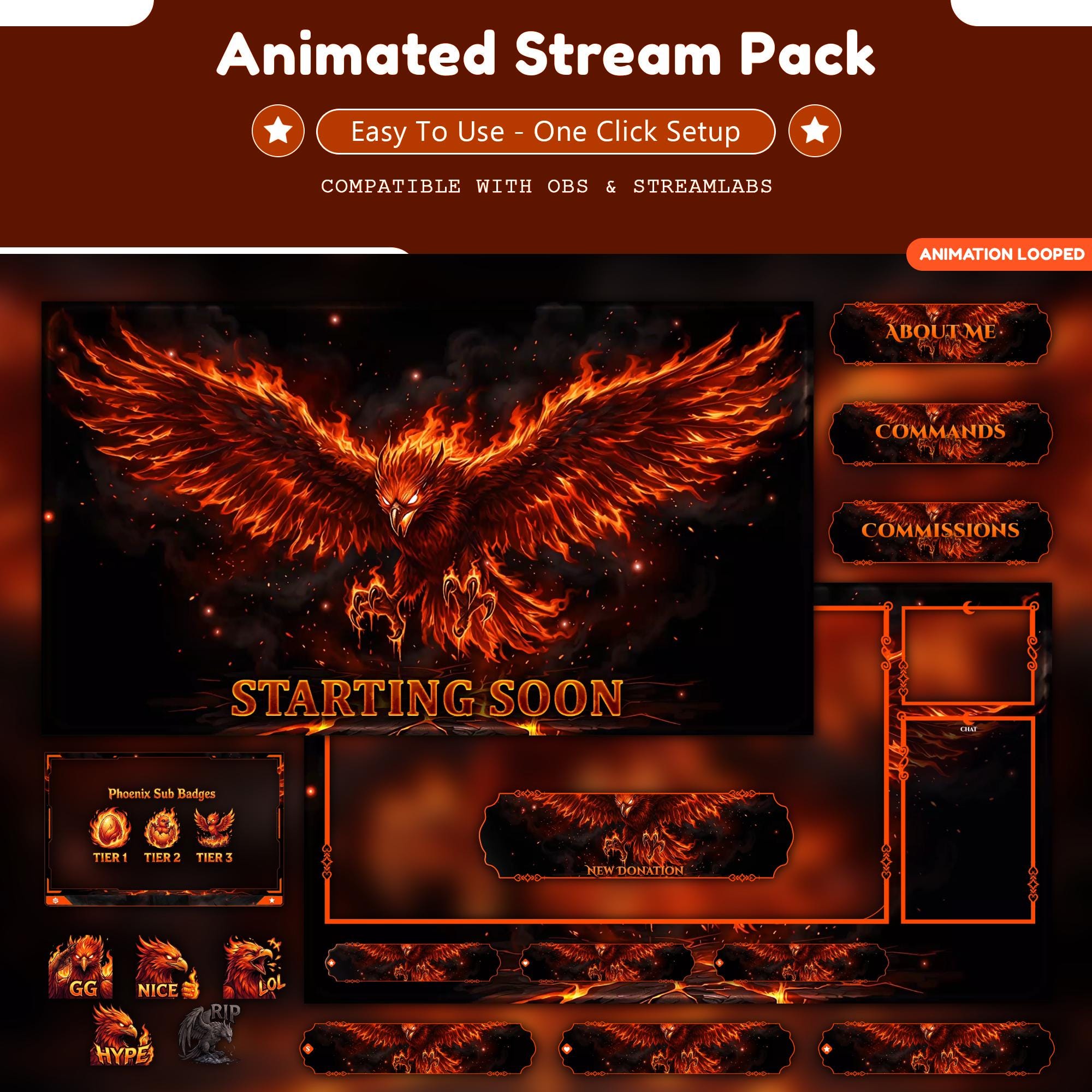 Inferno Phoenix Animated Stream Package: For Twitch Overlay, YouTube, Kick | Gothic twitch overlays - animated preview