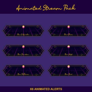 Sunset Synthwave Animated Stream-paket: För Twitch Overlay, YouTube, Kick, Facecam, Alerts, Retro Overlay bild 7