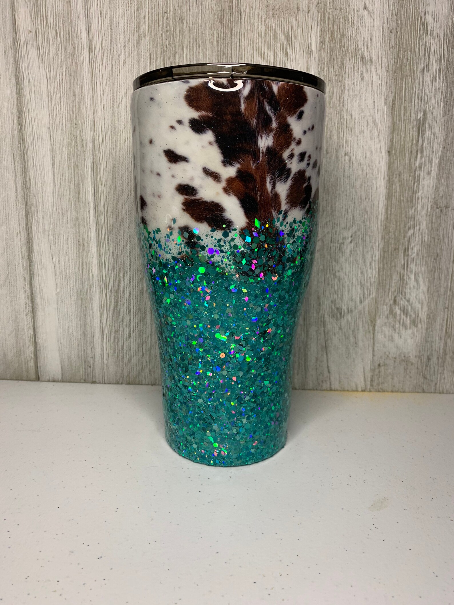 Cowhide Tumbler//Cow Tumbler//Glitter Tumbler//Epoxy Etsy