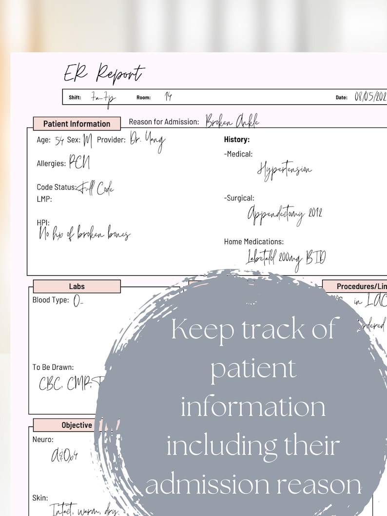 ER Nurse Report Sheet / Digital Download Etsy