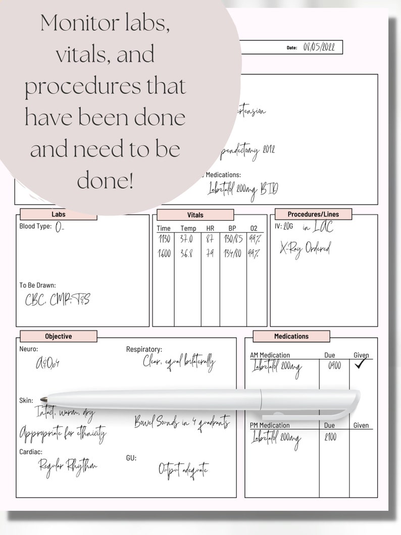 ER Nurse Report Sheet / Digital Download Etsy
