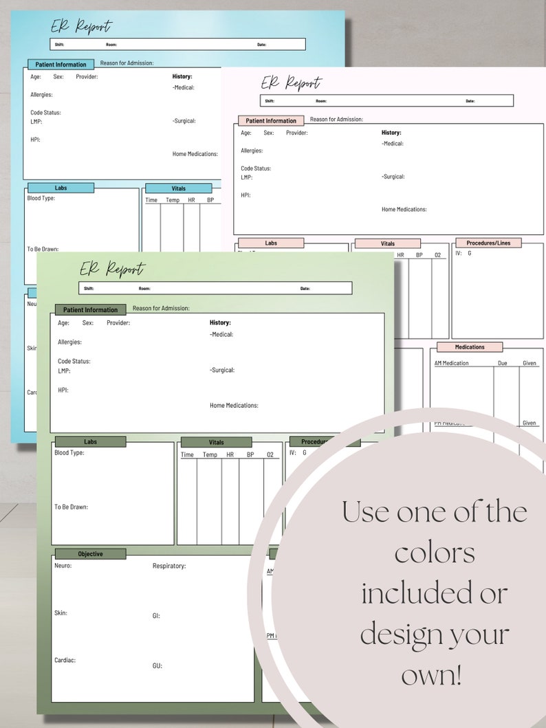 ER Nurse Report Sheet / Digital Download Etsy