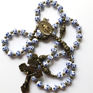Vintage Style Porcelain Rosary Beads, Pardon Crucifix, Christian Gift, Catholic Gift