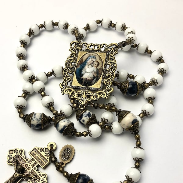 Catholic Rosary Beads, Our Lady of Carmel Prayer Beads, Pardon Crucifix Prayer Beads, Gemstone Rosary, Christian Gift