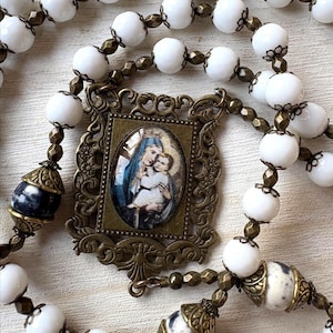 Handmade Catholic Rosary: Porcelain & Jade Beads, Pardon Crucifix