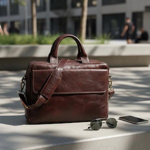 Personalised Leather Laptop Messenger Bag- Custom Work Briefcase with Compartments, Leather Gift for Men