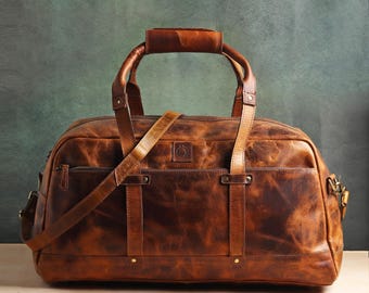 Borsa da viaggio in pelle pieno fiore, borsa da viaggio per weekend, regalo personalizzato per marito
