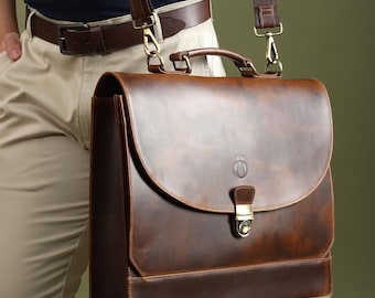 Vintage Leather Messenger Bag Men Handmade 15 inch Personalized Gift Office Laptop Bag