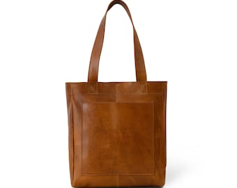 Full Grain Leather Tote Bag, Monogrammed Work Bag, Travel Handbag