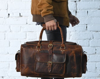 Monogrammed Brown Leather Travel Gift Set For Men|Birthday Gifts Men|Guy Gifts|Mens Gift|Valentines Day Gift For Him|Handmade Duffle Bag