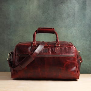 Personalized Full Grain Leather Duffle Bag: Handmade Carry-on Travel Holdall