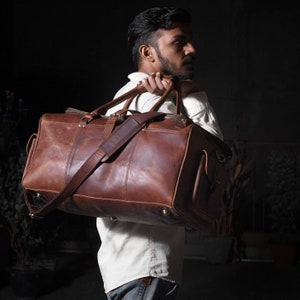 Personalized Leather Duffle Bag Men|Leather Weekender Travel Bag Brown|Duffle Overnight Carry-on Leather Travel Bag|Christmas Gifts for Him