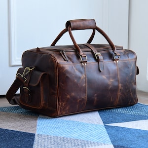 Herren Leder Reisetasche Weekender Tasche|Handgefertigte Ledertasche Hunter Braun|Handgemachte Urlaubstasche|Personalisierte Leder Geschenke für Ihn