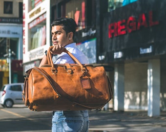 Personalized Leather Duffle Bag|Valentines Mens Gift|Handmade Large Weekender Bag|Groomsmen Gifts|Leather Bag|Vacation Holidays Travel Bag