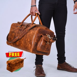 Personalized Leather Weekender Bag Brown|Full Grain Leather Duffle Bag Men|Brown Travel Holdall Overnight Leather Travel Bag|Gift For Him