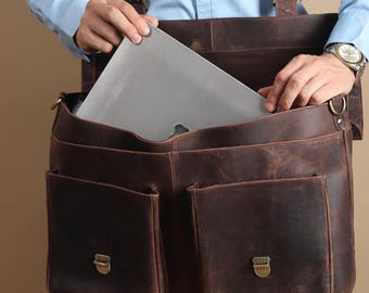 Bolso de piel para portátil para hombre, maletín bandolera de piel de grano completo, bolso de oficina, bolso de negocios cruzado, regalo