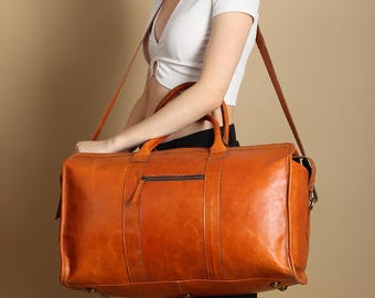 Personalized Leather Weekender Bag: Large Travel Duffle, Gym Holdall
