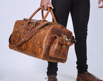 Full Grain Leather Duffle Bag | Handmade Leather Weekender Bag | Leather Holdall | Overnight Bag mens | Personalized Gifts | Groomsmen Gift