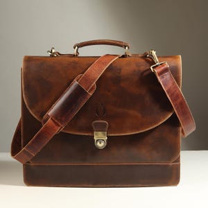 Personalized Buffalo Leather Messenger Bag: Vintage Laptop Briefcase