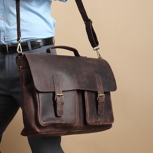 Sac messager pour ordinateur portable 15 pouces en cuir pleine fleur personnalisé en cuir de buffle cartable vintage sac de travail en cuir fait main cadeau pour lui