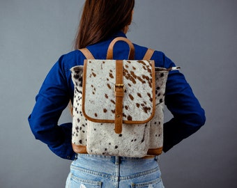 Mother's Day Gift For Her|Hairon Cowhide Backpack|Handmade Laptop Backpack For Her|Leather Rucksack Her|Diaper Travel Bags|Unique Gifts