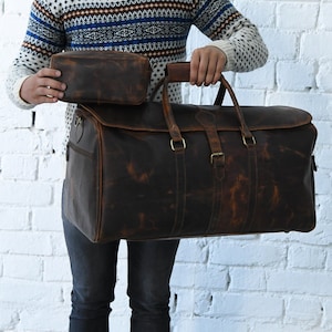 Monogram Leather Duffle Bag: Handmade Full Grain Weekender Travel Holdall