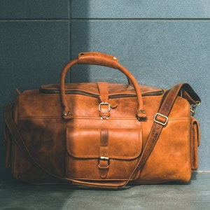 Leather Duffle Bag Personalized|Handmade Leather Weekend Travel Bag Men|Mens Overnight Bag Carry on Luggage|Christmas Gifts for Husband