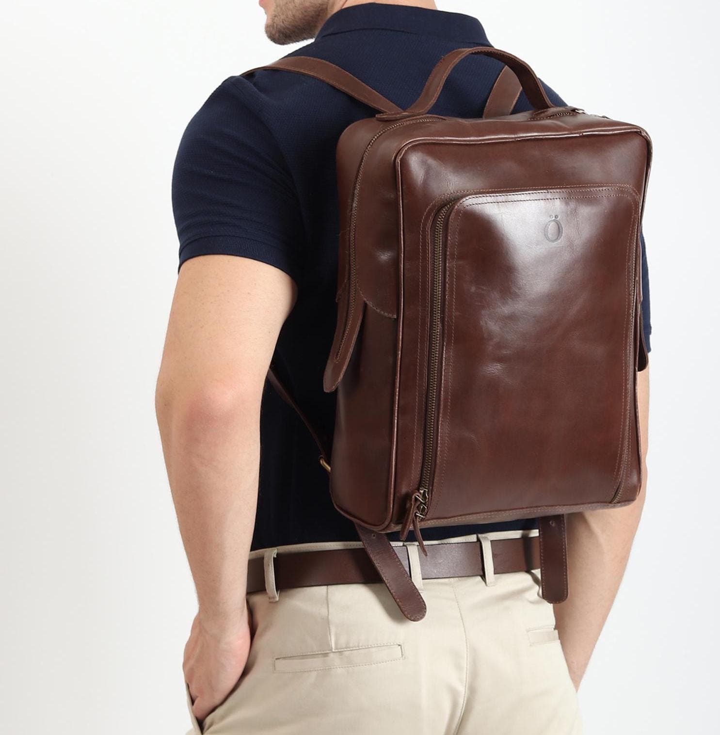Handmade Full Grain Leather Laptop Backpack: Personalised Travel Rucksack, College Knapsack