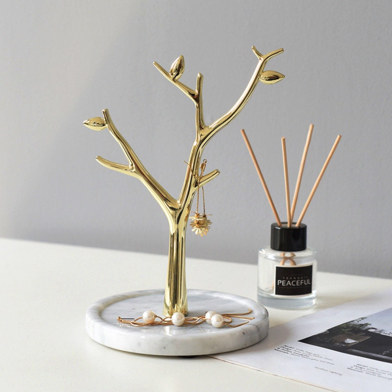 Gold Jewellery Organiser Tree Stand With Marble Base Etsy