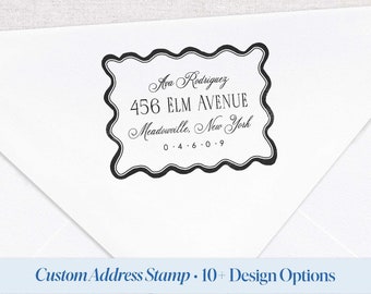 Whimsical Wedding Address Stamp Wiggly Wedding Invitation Scallop Edge Return Address Stamp Modern Minimalist Wedding Announcement Stamp