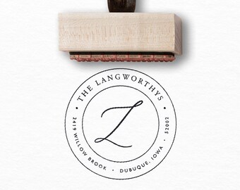 Circular Single Letter Monogram Return Address Stamp Round Custom Stamp Family Address Wedding Stamp Self-Inking Housewarming Gift