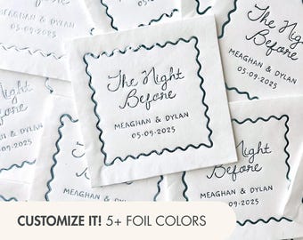 Personalized Rehearsal Dinner Cocktail Napkin The Night Before Wedding Whimsical One Day Away Napkin Pasta Party Wedding Decor Napkin