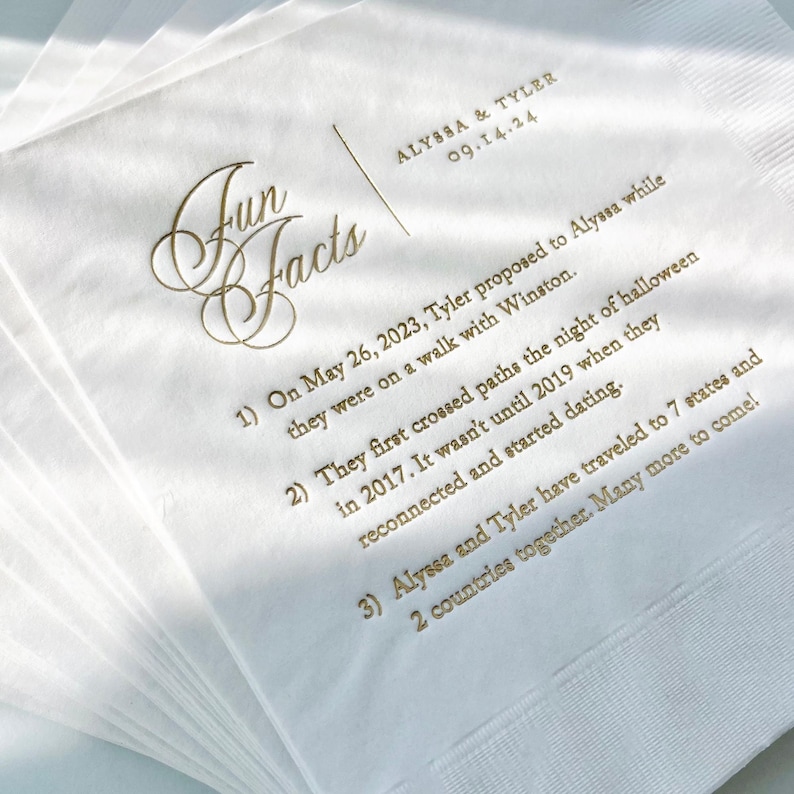 Fun Fact Cocktail Napkin Personalized Couple Wedding Shower Decorations